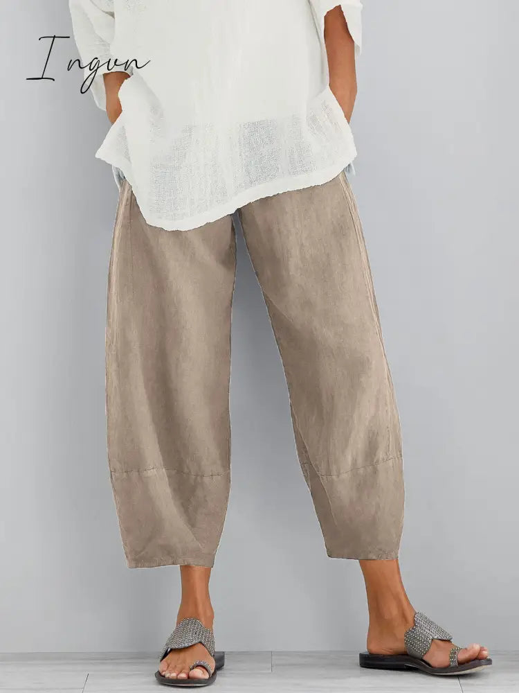 Ingvn - Women’s Casual Loose Cotton Pants Khaki / S Bottoms