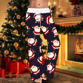 Ingvn - Womens Christmas Pants Cartoon Santa Claus Print Wide Leg Pull Rope Elastic Drawstrings