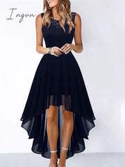 Ingvn - Women‘s Cocktail Party Dress Lace Swing Long Maxi Black Pink Wine Sleeveless Pure Color
