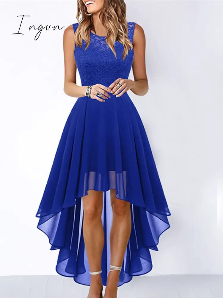 Ingvn - Women‘s Cocktail Party Dress Lace Swing Long Maxi Black Pink Wine Sleeveless Pure Color
