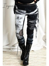 Ingvn - Women’s Cool Ultra Gathered Pants Halloween Gothic Rocker Distressed Punk Tie Leggings