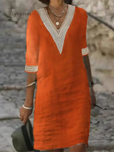 Ingvn - Women’s Cotton Linen Dress Casual Shift Midi And Fashion Modern Outdoor Daily Vacation V