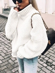 Ingvn - Womens Fall Fashion Sweater Women Autumn/Winter Turtleneck Doll Sleeve Loose Knit Women’s