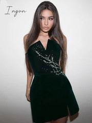 Ingvn - Womens Fall Fashion V Neck Velvet Dress Women Sexy Sleeveless Elegant Female Clothes Solid