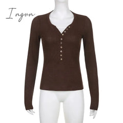 Ingvn - Womens Fashion Button Up Fairy Grunge Aesthetic Casual T-Shirts Retro Y2K Ribbed Lace