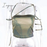 Ingvn - Womens Fashion Green Fairy Grunge Bandage Crop Tops Vintage Aesthetic Tie Dye Slim Belt Y2K