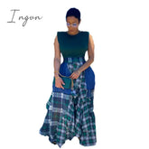 Ingvn - Womens Fashion Ladies Stitching Printed Plaid Young Casual Bohemian Super Loose Multicolor