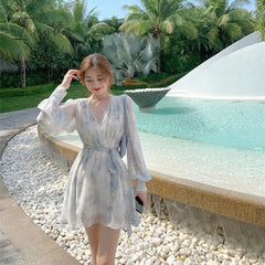 Ingvn - Womens Fashion Sexy V - Neck Spaghetti Straps Floral Thin Chiffon Dress Women Summer