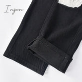 Ingvn - Womens Fashion Skull Patterned Low Rise Jeans Streetwear Women Clothing Black Denim
