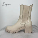 Ingvn - Women’s Fashion Slip On Mid Calf Chelsea Boots