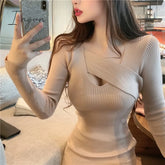 Ingvn - Womens Fashion Spring Autumn Long Sleeve Dress Sexy Club Knitting Dresses Solid Sweet Slim