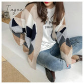 Ingvn - Womens Fashion Spring Winter Women’s Plaid Plus Velvet Warm Knitted Sweaters Cardigans