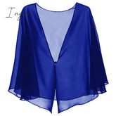 Ingvn - Womens Fashion Women Black Chiffon Bolero Prom Party V - Neck With Button Shrug Elegant