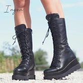 Ingvn - Women’s Faux Leather Boots Black / 5