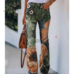 Ingvn - Women’s Flared Pants Bell Bottom Trousers Faux Denim Blue Red & White Purple Fashion