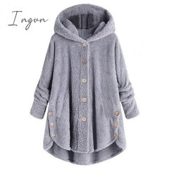 Ingvn - Women’s Fleece Jacket Pullover Sherpa Teddy Button Front Pocket Claret Turmeric Black