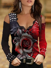 Ingvn - Women’s Going Out Tops Eyelet Top Red Royal Blue Purple Floral Butterfly Lace Print Long