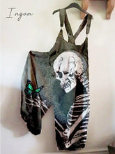 Ingvn - Women’s Jumpsuits Bib Halloween Skeleton Casual Summer Print Halter Holiday Daily