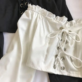 Ingvn - Womens Off Shoulder Top Long Sleeve Ruffle Vintage Blouse With Puff Sleeves Lace Up Ladies