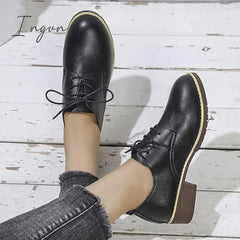 Ingvn - Women’s Oxfords Daily Block Heel Round Toe Casual Minimalism Pu Leather Lace-Up Solid