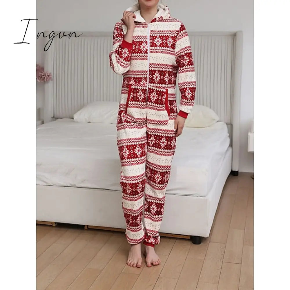 Ingvn - Women’s Pajamas Jumpsuit Elk Snowflake Warm Fashion Casual Home Christmas Daily Polyester