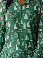 Ingvn - Women’s Pajamas Sets Trees Fashion Casual Comfort Christmas Cotton Breathable V Wire Long