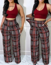 Ingvn - Women’s Pants Autumn Fashion Plaid Print Casual High Waist Daily Long Multi / S Jumpsuits