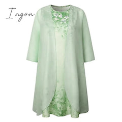 Ingvn - Women’s Plus Size Curve Two Piece Dress Floral Round Neck Print 3 4 Length Sleeve Spring