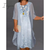 Ingvn - Women’s Plus Size Curve Two Piece Dress Floral Round Neck Print 3 4 Length Sleeve Spring