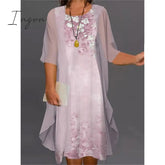 Ingvn - Women’s Plus Size Curve Two Piece Dress Floral Round Neck Print 3 4 Length Sleeve Spring