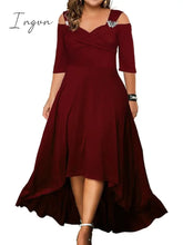 Ingvn - Women’s Plus Size Party Dress Swing Formal Solid Color Midi Half Sleeve Hollow Out High