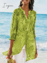 Ingvn - Women’s Printed Casual Loose Plus Size Chiffon Shirts Yellow / S Tops