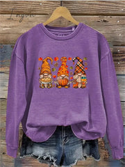 Ingvn - Women’s Pullover Christmas Sweatshirt Fashion Black White Purple Gnome Round Neck Long
