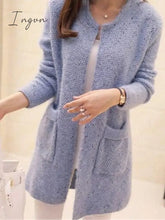 Ingvn - Women’s Pullover Sweater Jumper Ribbed Knit Pocket Solid Color Crew Neck Stylish Casual