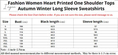 Ingvn - Women’s Pullover Sweatshirt Heart Printed Long Sleeve One Shoulder Tops Autumn Winter