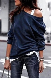 Ingvn - Women’s Pullover Sweatshirt Heart Printed Long Sleeve One Shoulder Tops Autumn Winter