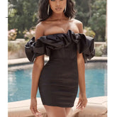 Ingvn - Women’s Ruffled Off-Shoulder Tube Top Backless Dress Black / S