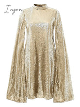 Ingvn - Women‘s Semi Formal Party Dress Sequin Short Mini Silver Gold Sleeveless Pure Color