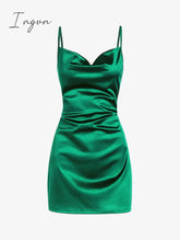 Ingvn - Women’s Sexy Satin Dress Spaghetti Strap Slips Nightwear Side Slit Cocktail Party Silk