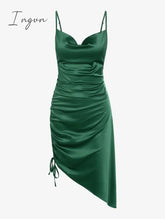 Ingvn - Women’s Sexy Satin Dress Spaghetti Strap Slips Nightwear Side Slit Cocktail Party Silk