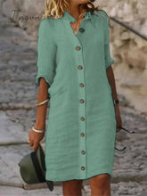 Ingvn - Women’s Shirt Dress Casual Cotton Linen Midi Blend Fashion Basic Outdoor Daily Collar