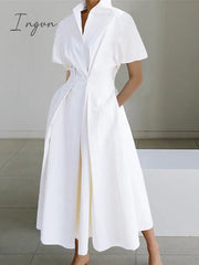 Ingvn - Women’s Shirt Dress Casual Swing Midi Outdoor Daily Vacation Polyester Fashion Modern