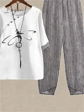 Ingvn - Womenโs Shirt Pants Sets Trousers Basic White Pink Holiday Weekend Graphic Striped Print