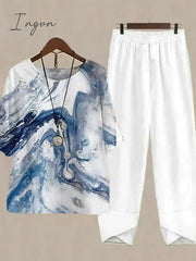 Ingvn - Women’s Shirt Pants Sets Trousers Basic White Pink Holiday Weekend Graphic Striped Print