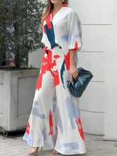 Ingvn - Women’s Shirt Pants Sets White Graphic Print 3/4 Length Sleeve Casual Daily Fashion V