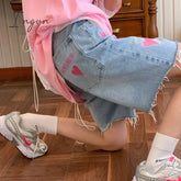 Ingvn - Women’s Short Summer High Waist Jeans Baggy Straight Five Points Trousers Streetwear
