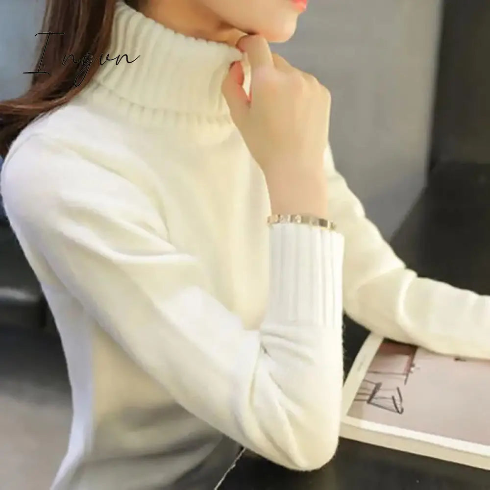 Ingvn - Women’s Sweater Turtleneck Trending New Fashion Top Autumn And Winter Korean Pullover