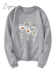 Ingvn - Women’s Sweatshirt Pullover Basic Black Yellow Pink Floral Butterfly Street Round Neck