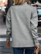 Ingvn - Women’s Sweatshirt Pullover Basic Button Gray Solid Color Casual V Neck Long Sleeve