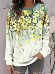 Ingvn - Women’s Sweatshirt Pullover Basic Yellow Red Blue Floral Casual Round Neck Long Sleeve